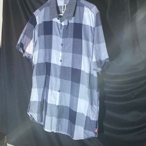 Howe men’s short sleeve black grey white plaid button up shirt